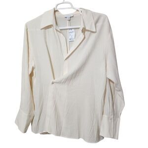 Topshop Blouse Size 14 Cream Color Lightweight Sheer Front Buttons.
